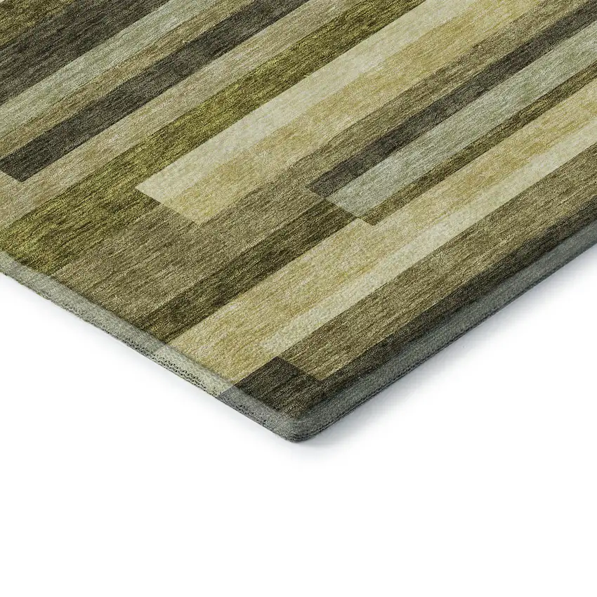 Olive Green Ivory And Beige Striped Washable Area Rug With UV Protection Photo 7
