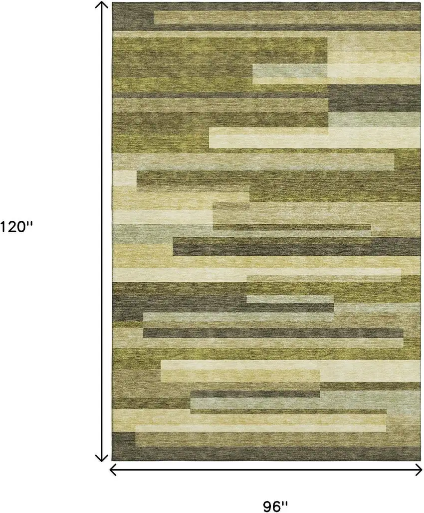Olive Green Ivory And Beige Striped Washable Area Rug With UV Protection Photo 8
