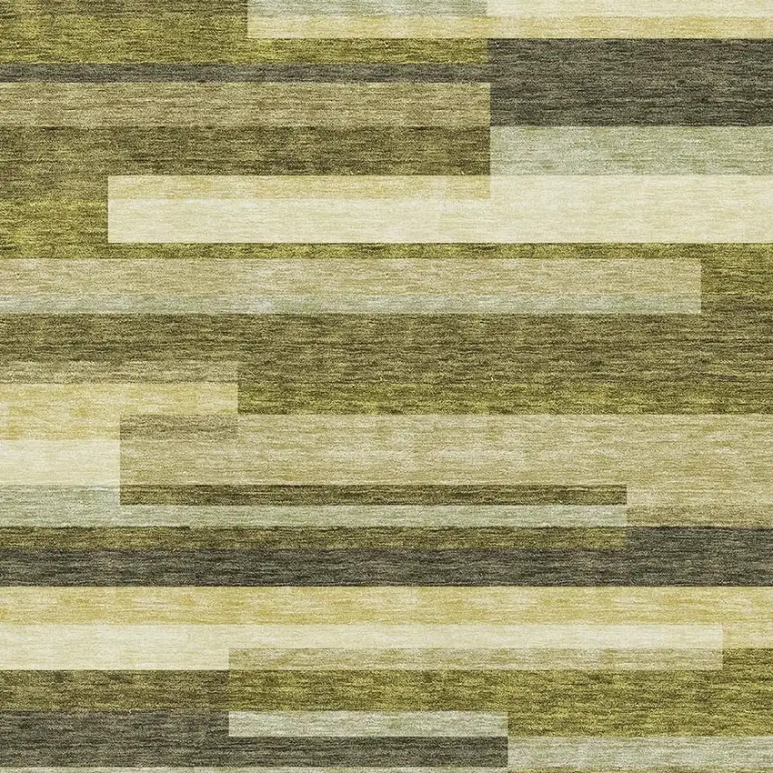 Olive Green Ivory And Beige Striped Washable Area Rug With UV Protection Photo 2
