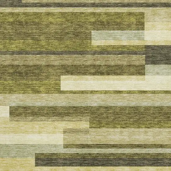 Olive Green Ivory And Beige Striped Washable Area Rug With UV Protection Photo 2