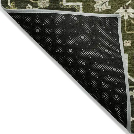 Olive Green Ivory And Brown Oriental Washable Indoor Outdoor Area Rug Photo 5