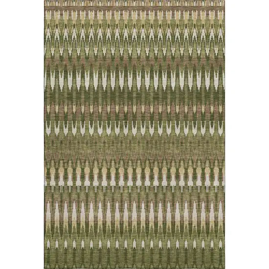 Olive Green Ivory And Brown Southwestern Washable Area Rug With UV Protection Photo 1