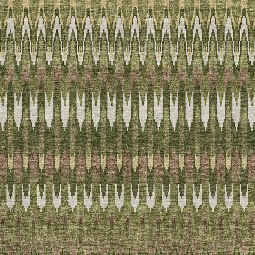 Olive Green Ivory And Brown Southwestern Washable Area Rug With UV Protection Photo 3