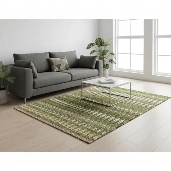 Olive Green Ivory And Brown Southwestern Washable Area Rug With UV Protection Photo 2