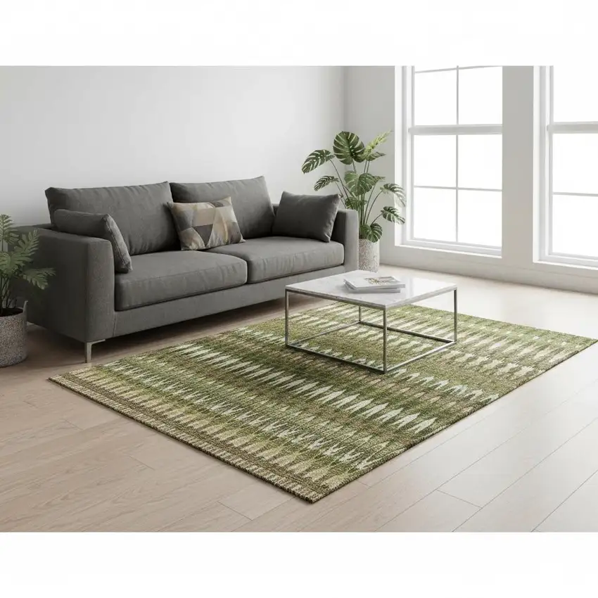 Olive Green Ivory And Brown Southwestern Washable Area Rug With UV Protection Photo 2