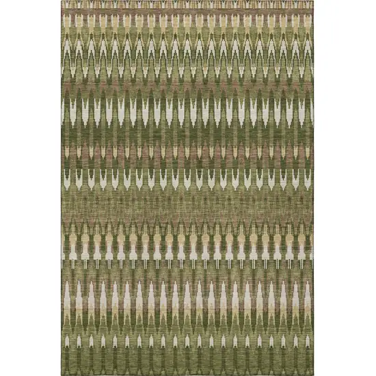 Olive Green Ivory And Brown Southwestern Washable Area Rug With UV Protection Photo 4