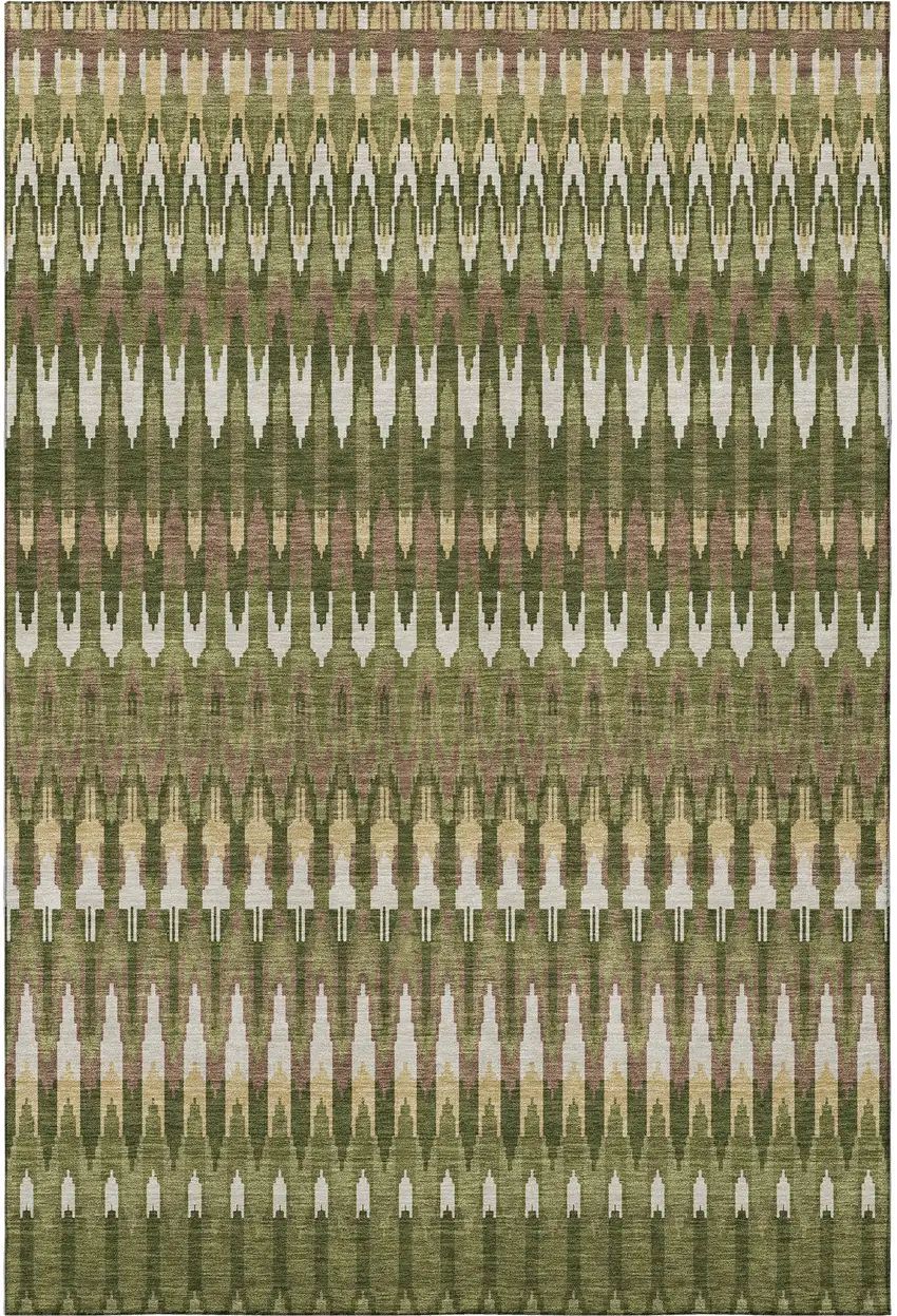 Olive Green Ivory And Brown Southwestern Washable Area Rug With UV Protection Photo 4