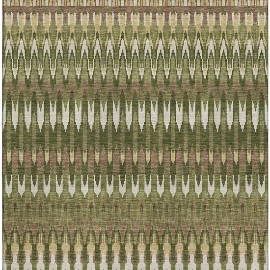 Olive Green Ivory And Brown Southwestern Washable Area Rug With UV Protection Photo 3