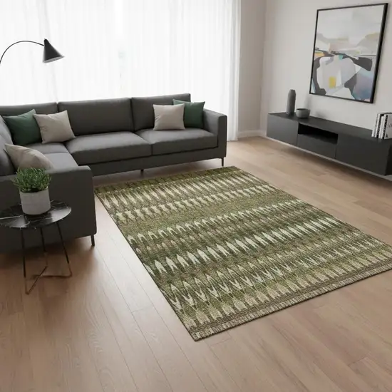 Olive Green Ivory And Brown Southwestern Washable Area Rug With UV Protection Photo 2