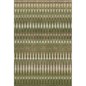 Photo of Olive Green Ivory And Brown Southwestern Washable Area Rug With UV Protection
