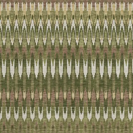 Olive Green Ivory And Brown Southwestern Washable Area Rug With UV Protection Photo 3