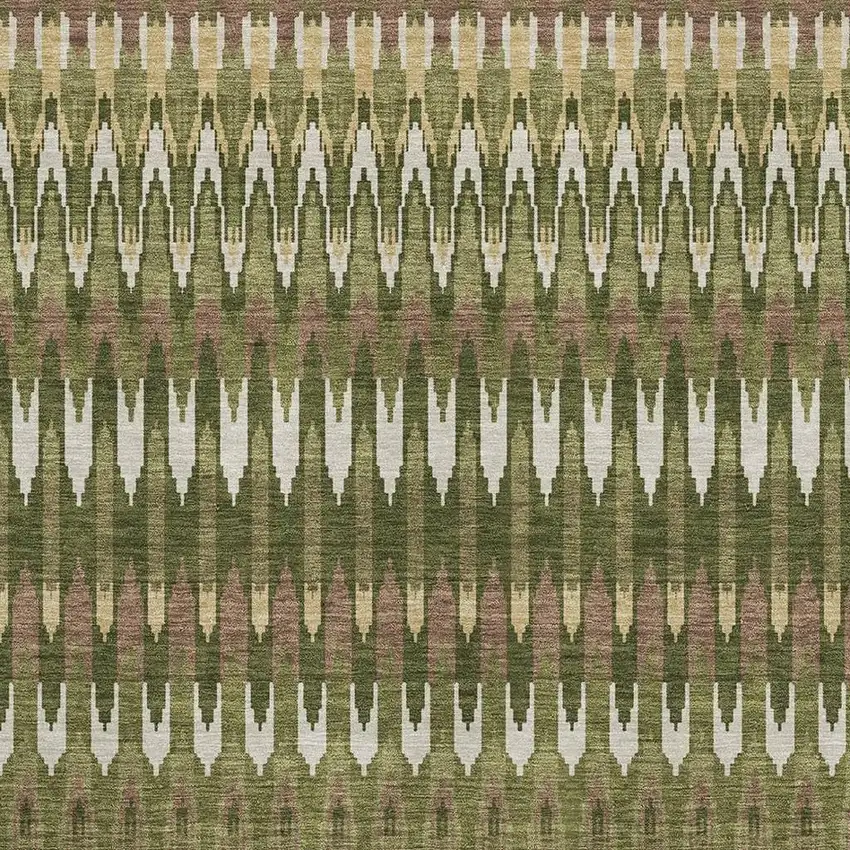 Olive Green Ivory And Brown Southwestern Washable Area Rug With UV Protection Photo 3