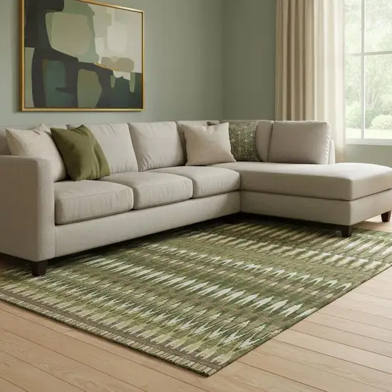 Olive Green Ivory And Brown Southwestern Washable Area Rug With UV Protection Photo 1