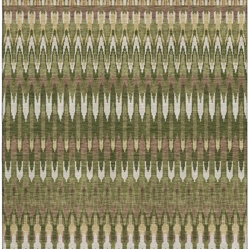 Olive Green Ivory And Brown Southwestern Washable Area Rug With UV Protection Photo 4