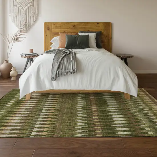 Olive Green Ivory And Brown Southwestern Washable Area Rug With UV Protection Photo 6