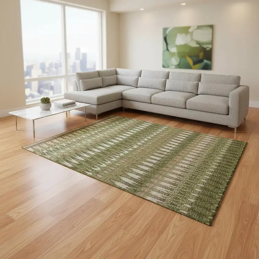 Olive Green Ivory And Brown Southwestern Washable Area Rug With UV Protection Photo 2