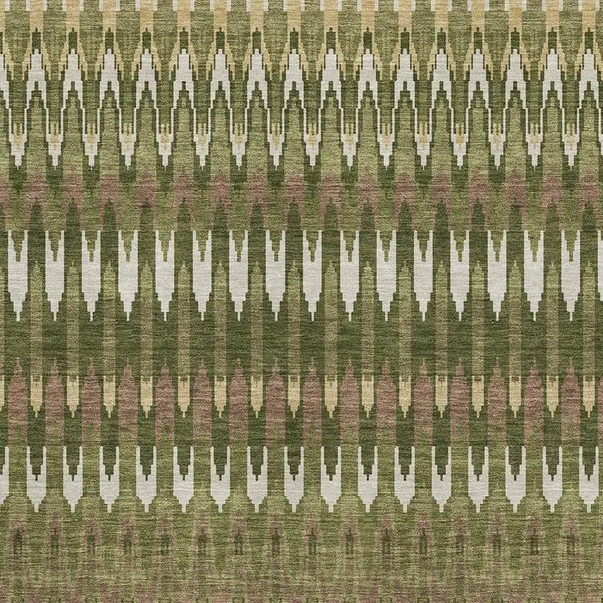 Olive Green Ivory And Brown Southwestern Washable Area Rug With UV Protection Photo 3