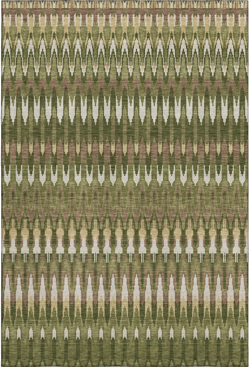 Olive Green Ivory And Brown Southwestern Washable Area Rug With UV Protection Photo 1