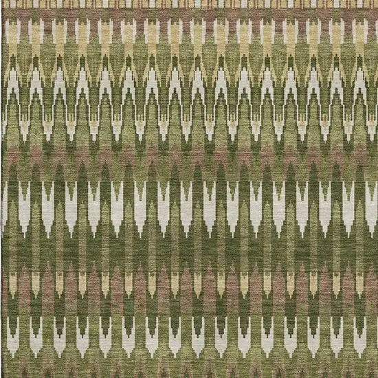 Olive Green Ivory And Brown Southwestern Washable Area Rug With UV Protection Photo 3