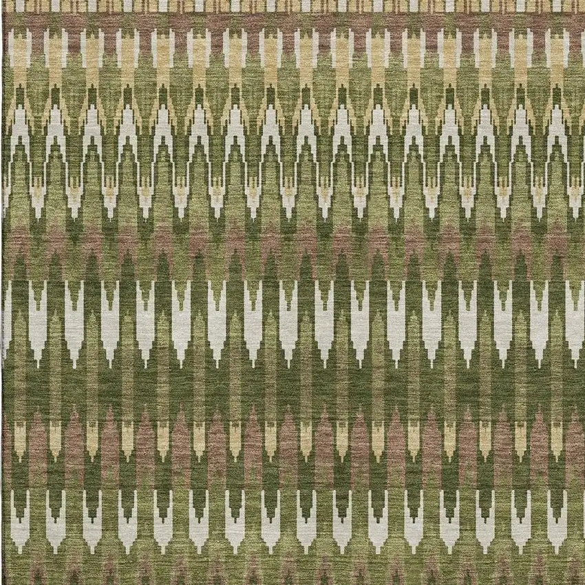 Olive Green Ivory And Brown Southwestern Washable Area Rug With UV Protection Photo 3