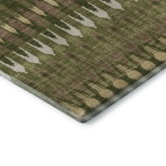 Olive Green Ivory And Brown Southwestern Washable Area Rug With UV Protection Photo 8