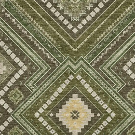 Olive Green Ivory And Brown Tribal Washable Area Rug With UV Protection Photo 2