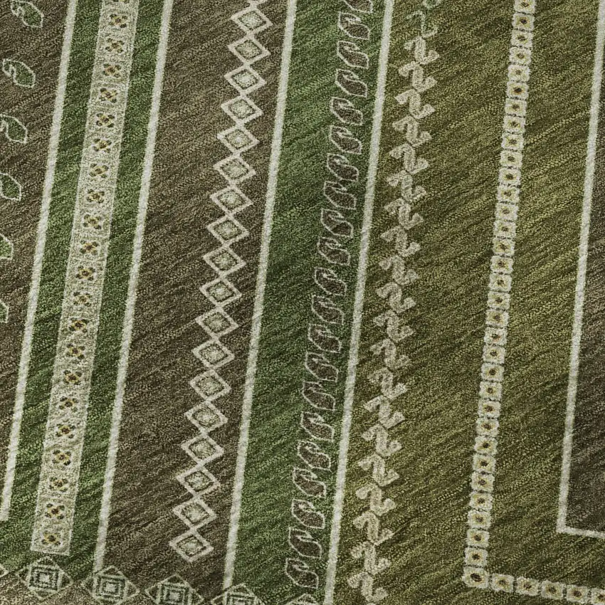 Olive Green Ivory And Brown Tribal Washable Area Rug With UV Protection Photo 9