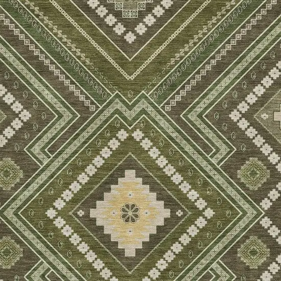 Olive Green Ivory And Brown Tribal Washable Area Rug With UV Protection Photo 2