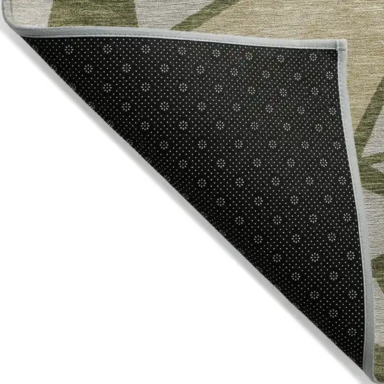 Olive Green Ivory And Burgundy Geometric Washable Indoor Outdoor Area Rug Photo 5
