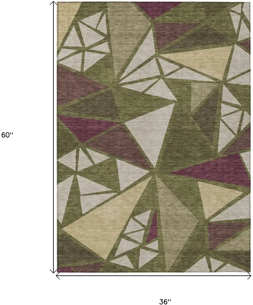 Olive Green Ivory And Burgundy Geometric Washable Indoor Outdoor Area Rug Photo 3