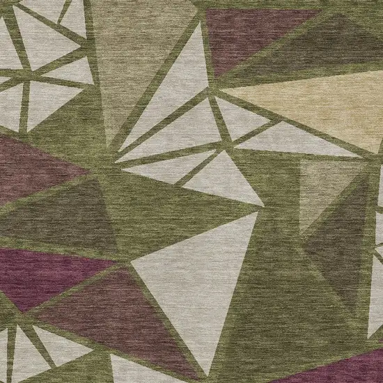 Olive Green Ivory And Burgundy Geometric Washable Indoor Outdoor Area Rug Photo 6