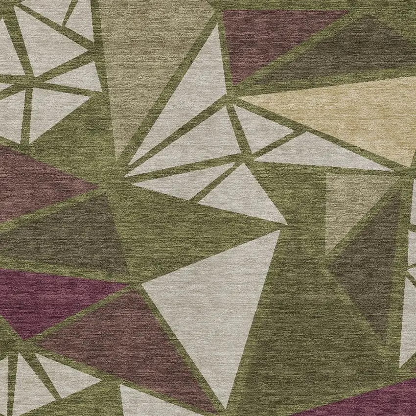 Olive Green Ivory And Burgundy Geometric Washable Indoor Outdoor Area Rug Photo 6