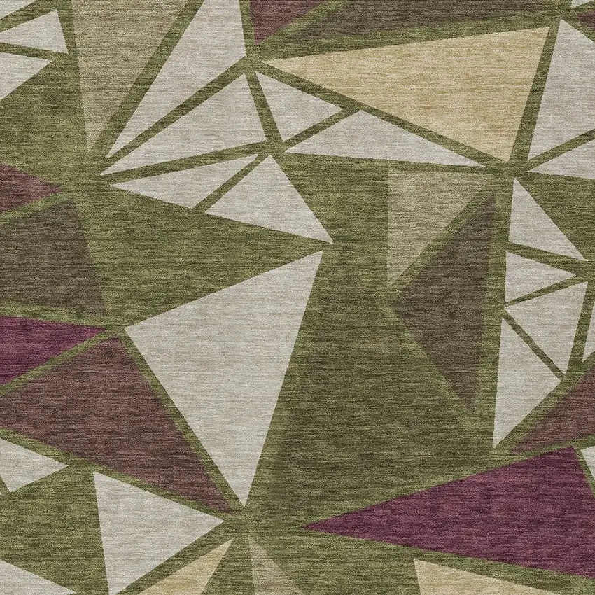 Olive Green Ivory And Burgundy Geometric Washable Indoor Outdoor Area Rug Photo 6