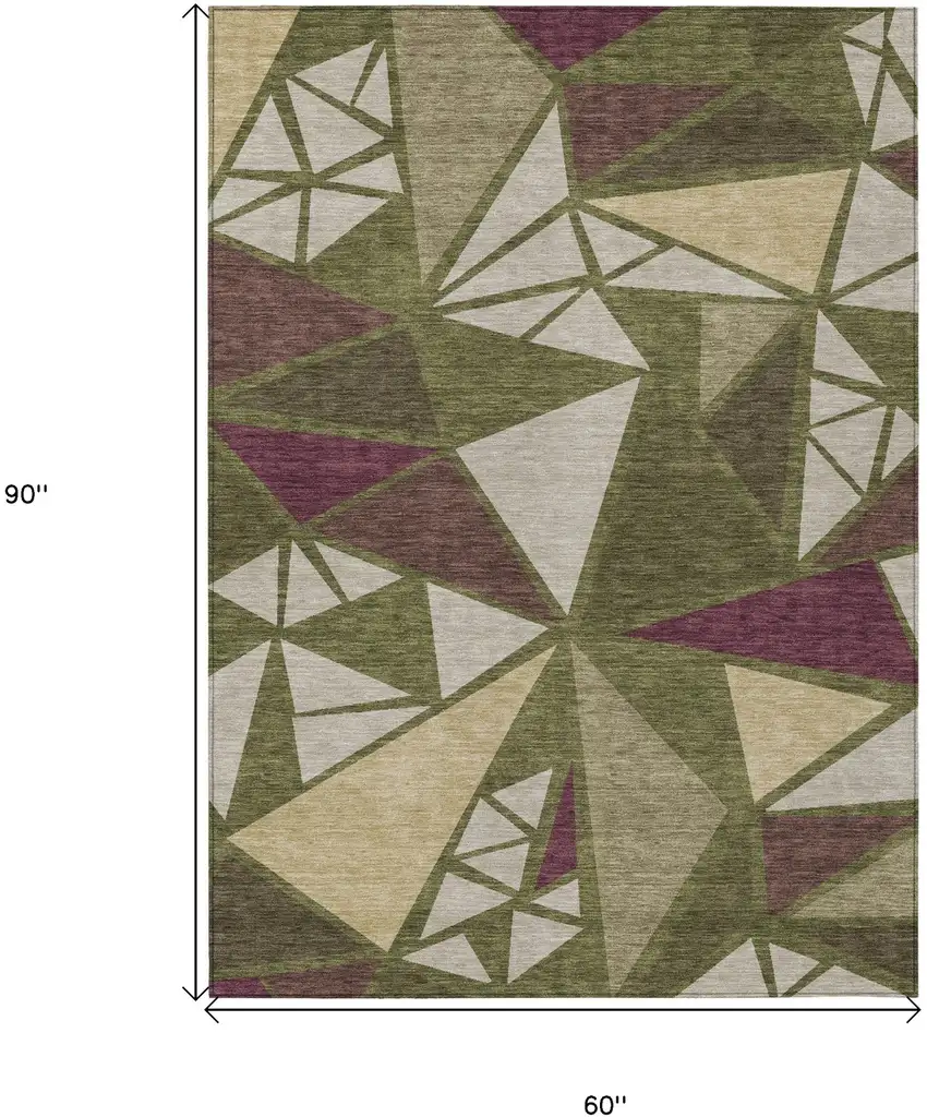 Olive Green Ivory And Burgundy Geometric Washable Indoor Outdoor Area Rug Photo 3