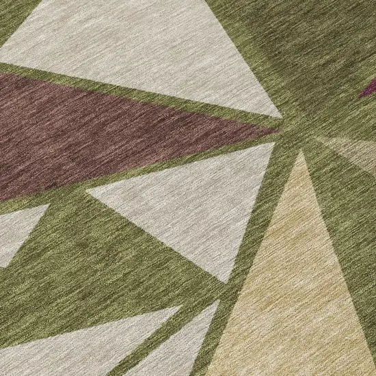 Olive Green Ivory And Burgundy Geometric Washable Indoor Outdoor Area Rug Photo 7