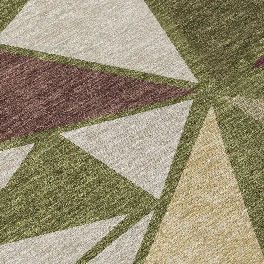 Olive Green Ivory And Burgundy Geometric Washable Indoor Outdoor Area Rug Photo 7