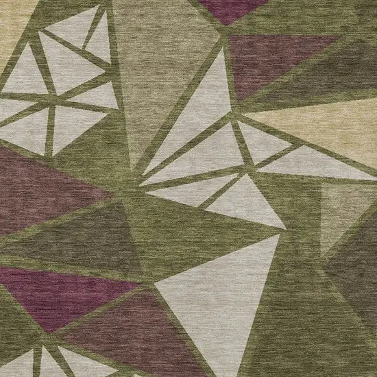 Olive Green Ivory And Burgundy Geometric Washable Indoor Outdoor Area Rug Photo 6