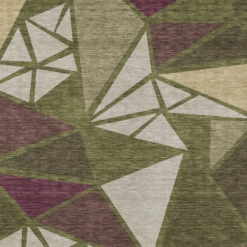 Olive Green Ivory And Burgundy Geometric Washable Indoor Outdoor Area Rug Photo 6
