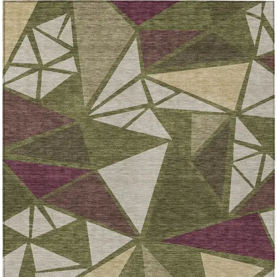 Olive Green Ivory And Burgundy Geometric Washable Indoor Outdoor Area Rug Photo 8