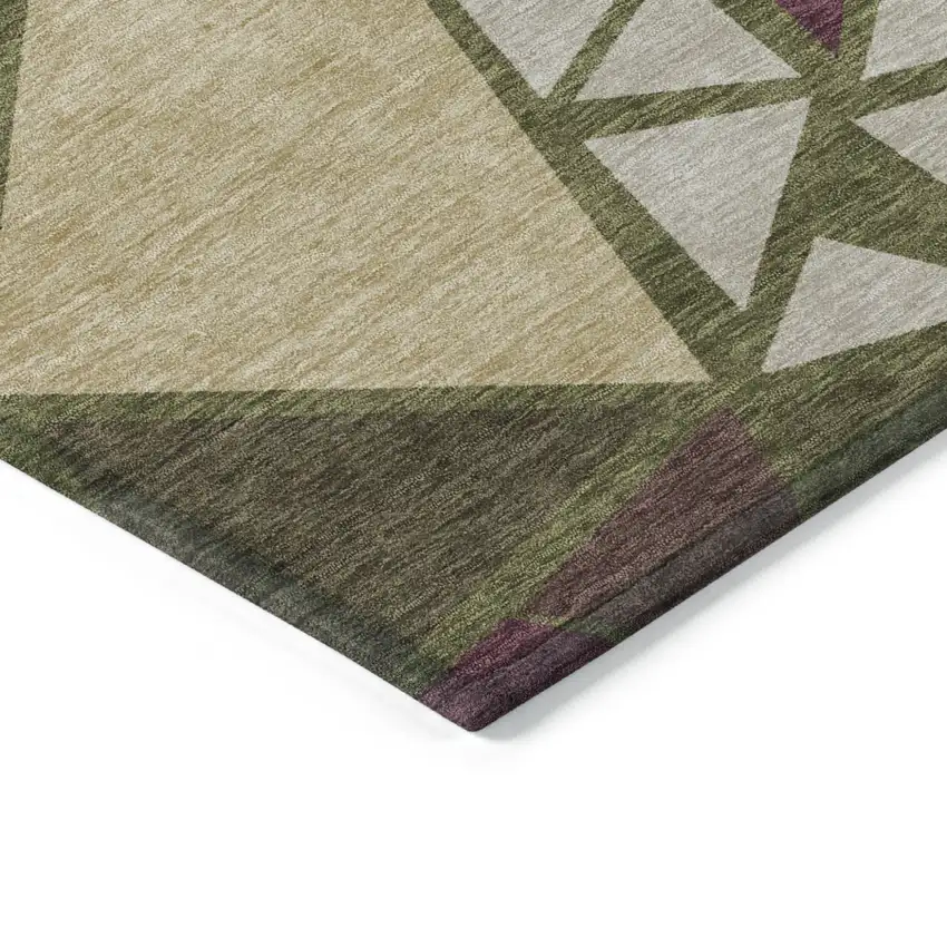 Olive Green Ivory And Burgundy Geometric Washable Indoor Outdoor Area Rug Photo 4