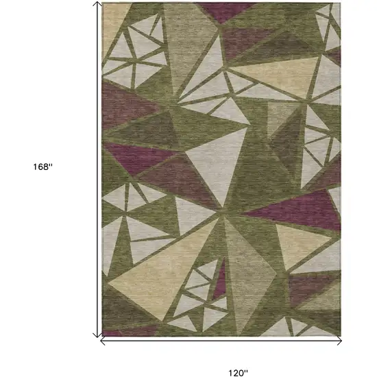 Olive Green Ivory And Burgundy Geometric Washable Indoor Outdoor Area Rug Photo 3