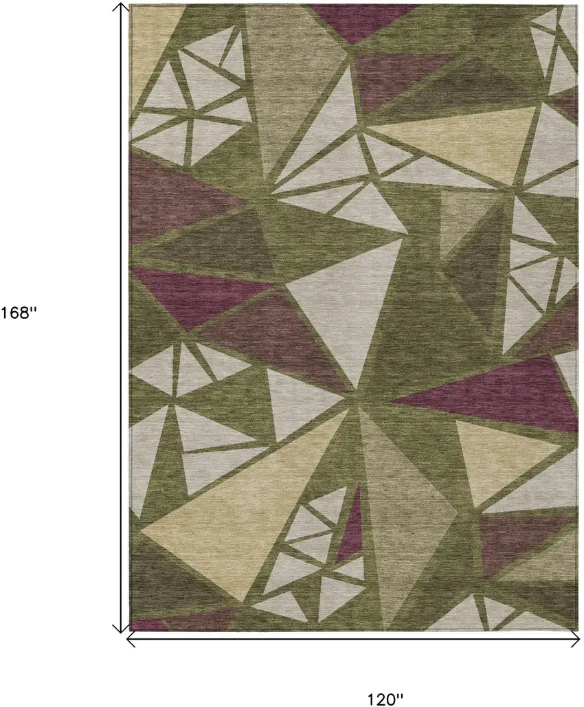 Olive Green Ivory And Burgundy Geometric Washable Indoor Outdoor Area Rug Photo 3