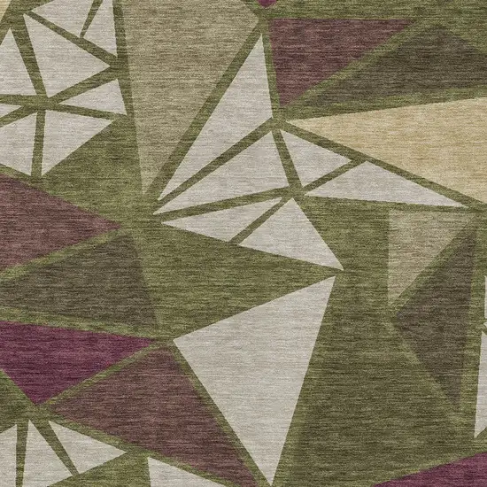 Olive Green Ivory And Burgundy Geometric Washable Indoor Outdoor Area Rug Photo 6