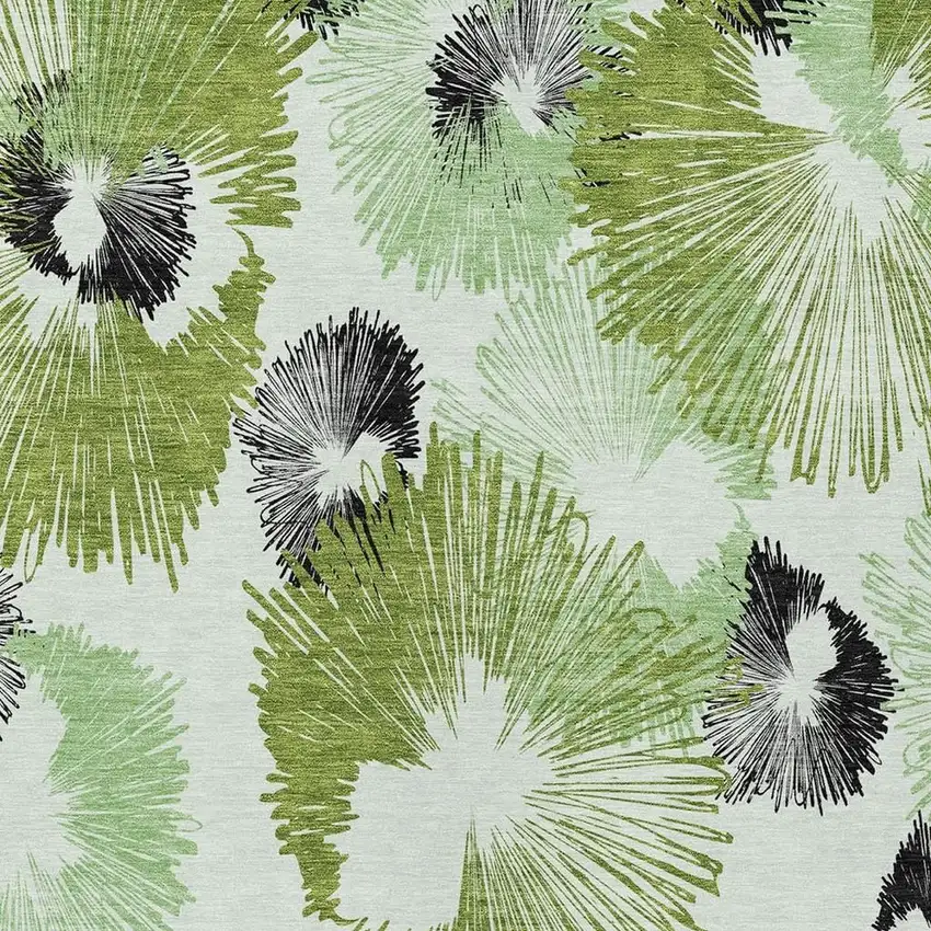 Olive Green Ivory And Charcoal Floral Washable Indoor Outdoor Area Rug Photo 4