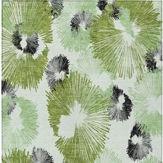 Olive Green Ivory And Charcoal Floral Washable Indoor Outdoor Area Rug Photo 5