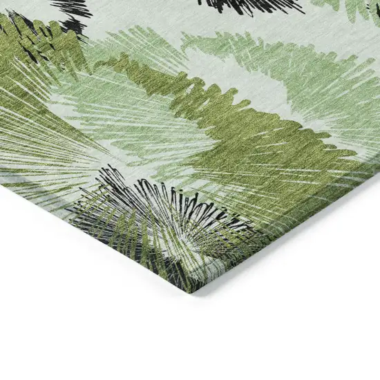 Olive Green Ivory And Charcoal Floral Washable Indoor Outdoor Area Rug Photo 3