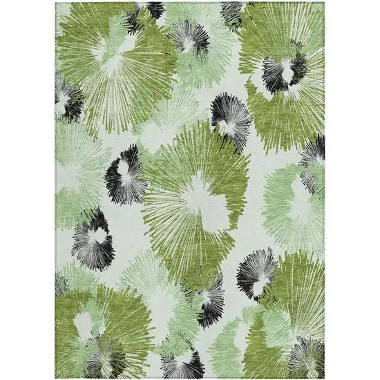 Olive Green Ivory And Charcoal Floral Washable Indoor Outdoor Area Rug Photo 4