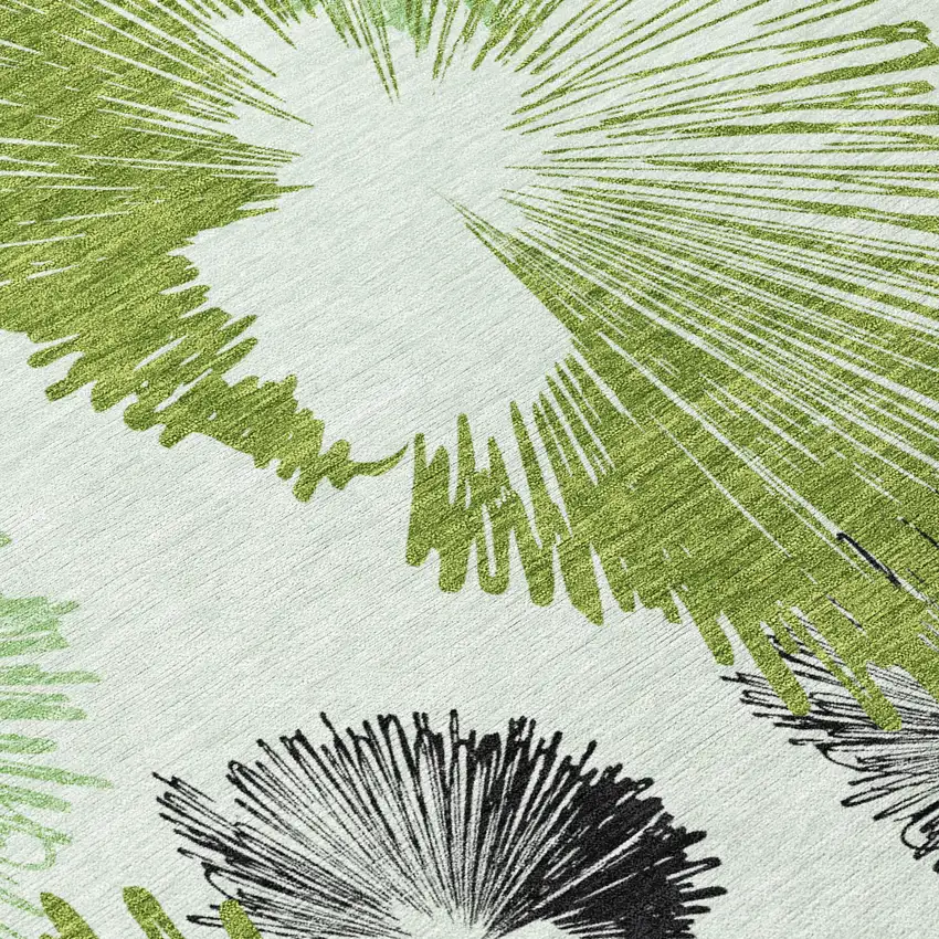 Olive Green Ivory And Charcoal Floral Washable Indoor Outdoor Area Rug Photo 6