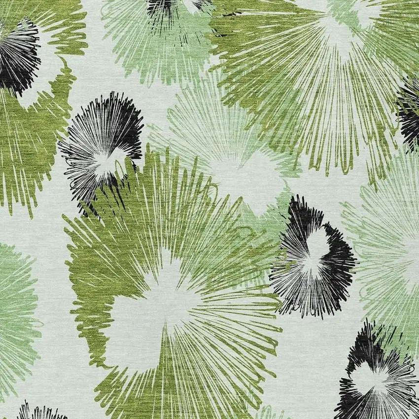 Olive Green Ivory And Charcoal Floral Washable Indoor Outdoor Area Rug Photo 4