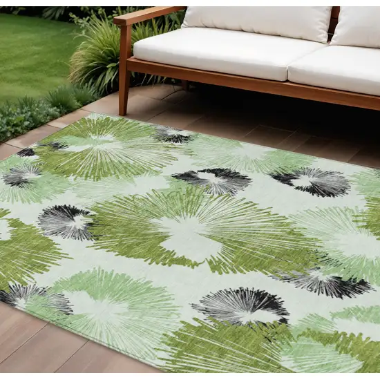 Olive Green Ivory And Charcoal Floral Washable Indoor Outdoor Area Rug Photo 2